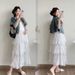Real Shot Maternity Wear New Cute White Cake Dress With Denim Jacket_ecoleips.com