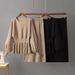 Women's Spring Casual Knitted Two Piece Suit round Neck Solid Color Slimming Hip Waist Woolen Skirt Fashion Set_ecoleips.com