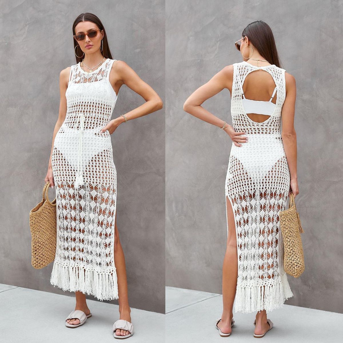 Women's Clothing Beach Blouse Hollow Knitted Blouse Holiday Dress_ecoleips.com