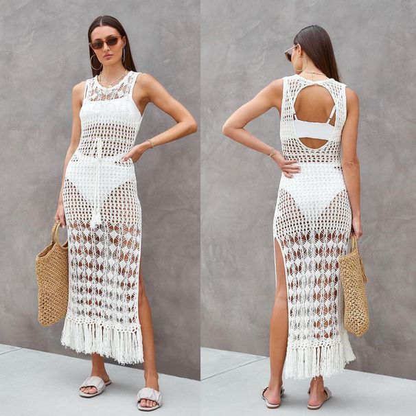 Women's Clothing Beach Blouse Hollow Knitted Blouse Holiday Dress_ecoleips.com