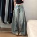 Women's High-Waisted Wide Leg Jeans Retro Washed Distressed Scimitar Design Straight Leg Floor-Length Summer Jeans_ecoleips.com