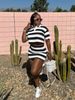 TW683 Fashion Women's Striped Color-Block Crop Top With Turn-Down Collar And Bodycon Short Skirt Set_ecoleips.com