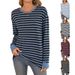 Women's Clothing Autumn And Winter New Striped Contrast Color Round Neck Long Sleeve Loose T Shirt Top_ecoleips.com