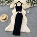 Retro Hong Kong Style Knitted Two Piece Set for Women Slim Fit Summer Vest High Waisted Skirt Versatile Commuter Style_ecoleips.com