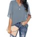 Verve Women's Short Sleeve Elegant Casual Solid Color V-Neck Chiffon Blouse 2025 New Style_ecoleips.com
