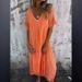 Women's Clothing Spring And Summer Loose Skirt Short Sleeved V Neck Solid Color Cotton And Linen Dress_ecoleips.com