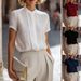 Women's French-Inspired Stand Collar Blouse Casual Work Shirt Short Sleeve Elegant Top_ecoleips.com