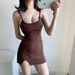 New Short Split Backless Tank Base Skirt Pure Color Slimming Bodycon Dress Korean Style Round Neck High Waist A-Line Silhouette_ecoleips.com