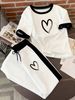 Women's Heart Print Summer Casual T-Shirt And Sweatpants Two-Piece Set American Style Clothing_ecoleips.com