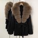 Luxury Fox Fur Collar Knit Cardigan – Oversized Open-Front Coat For Women (20 Dual-Tone Color Options, One-Size)_ecoleips.com