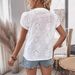 Verve 2025 New Style Women's Hollow Out Lace V-neck Pullover Short Sleeve Blouse_ecoleips.com