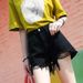 2025s Women's Jeans Summer 2025 New Korean Style Loose Ripped High Waist Slimming Versatile Black A-line Frayed Hot Pants_ecoleips.com