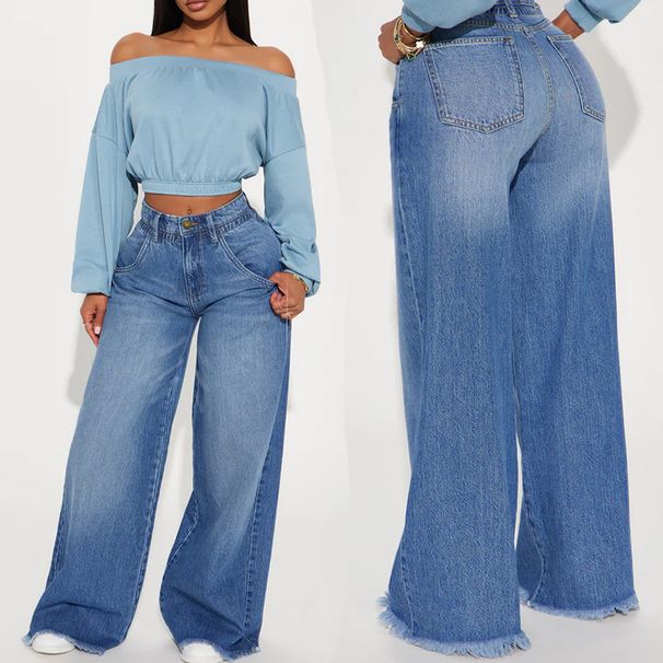 Women's Clothing Wide Leg Jeans For Women Oose Jeans Street Washed Jeans_ecoleips.com