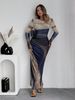 Women's Clothing Fashion Mesh Printing Pleated Sexy Tight Slit Round Neck Dress_ecoleips.com