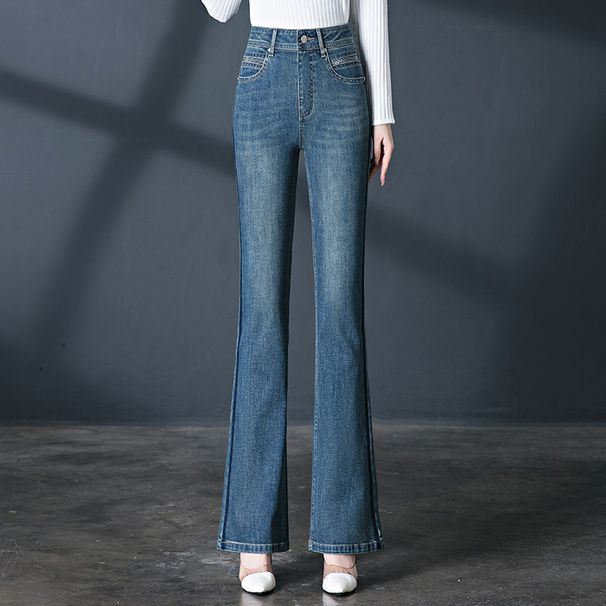 Women's Clothing Retro Flared Jeans High Waist Spring And Autumn Slim Elastic Long Legs Flared Pants Trousers_ecoleips.com