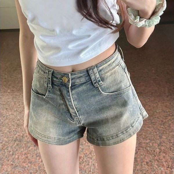High Street Summer New Style Girl American Retro Denim Design Shorts, Niche High-waisted Slimming Hot Pants For Petite_ecoleips.com
