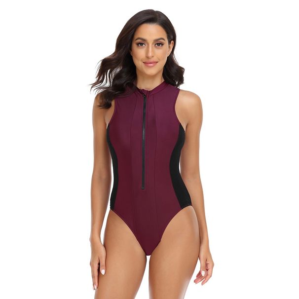 Aria Basics European And American Style Women's Swimsuit, Tight-fitting, Sleeveless, Slimming, Conservative, Zippered, One-piece_ecoleips.com