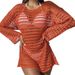 Women's Clothing Sexy Knitted Hollow Pullover Round Neck Long Sleeved Bikini Swimsuit Blouse_ecoleips.com
