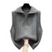 Women's Chunky Cable Knit Zip-Up Vest – High Neck Open Front Cardigan (One Size, Black/Grey/Brown/Beige, Oversized Layering Piece)_ecoleips.com