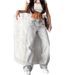 Women's Clothing Retro High Waist Washed Distressed Hot Girl Jeans Women's Back Leg Holes Design Wide Leg Pants_ecoleips.com