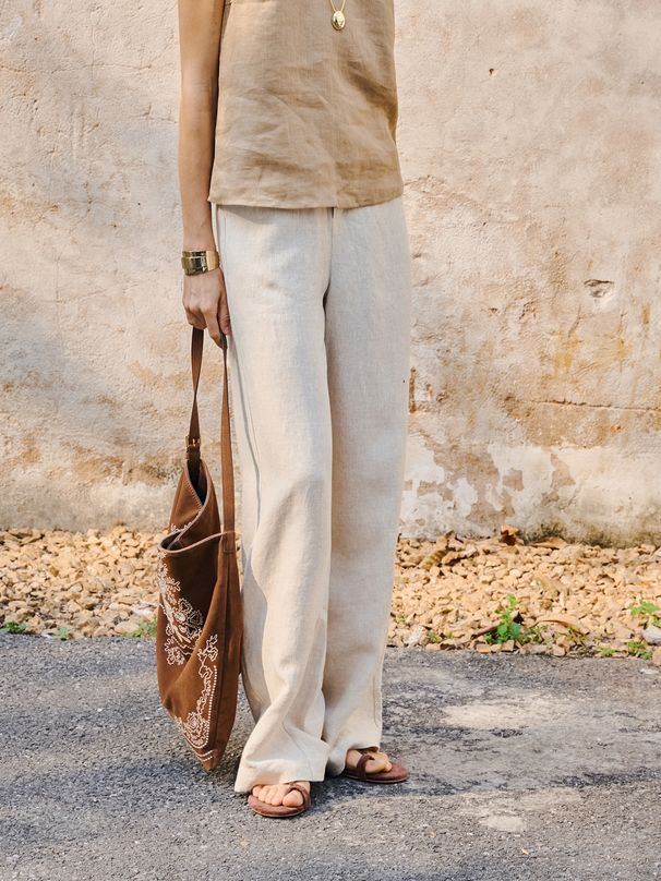 Women's 100% Linen High-Waisted Wide-Leg Trousers - Breathable Straight-Leg Pants For Elegant Commute & Casual Wear (White, Natural, Black)_ecoleips.com