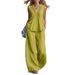 2026 Summer New Casual Fashion Style Solid Color Sleeveless V-neck Set_ecoleips.com