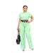 Audday 10014 Casual Women's Short Sleeve Top Summer Solid Color Versatile Loose Straight Long Pants Two-Piece Set_ecoleips.com