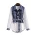 Women's Clothing New Large Size Fat Girl Fashion Street Design Two Piece Shirt Top Splicing Denim_ecoleips.com