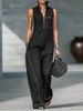 K New Women's Stand-up Collar Sleeveless Casual Loose Bodysuit_ecoleips.com