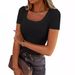 Women's Clothing Ribbed Slim Fit T-Shirt Square Neck Long Short Sleeve New American Style Hot Selling 2026_ecoleips.com