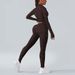 Verve Seamless Leopard Print Long Sleeve Sports Fitness Yoga Women's Zipper Shirt Tight High Waist Two-Piece Set_ecoleips.com