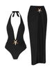 Starfish One Piece Bathing Suits With High Split Skirt Cover Ups 2 Piece Swimsuits For Elegant Women Sexy Halter Bikini Sets K59_ecoleips.com