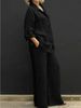 Women's Collared Shirt Set Button Down Solid Color Loose Casual Wear New Style_ecoleips.com