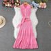 Polo Collar Dress Striped Sleeveless Knit Slim Waist Skirt_ecoleips.com
