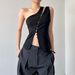 Women's Sleeveless Vest Fashionable Design Slanted Neck Hook Button Spring New Style Clothing_ecoleips.com