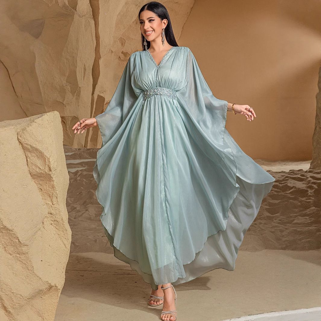 BA5037 New Mint Green Hand-sewn Beaded Robe Fashionable Elegant Travel Photo Dress_ecoleips.com
