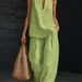 Women's Halter Neck V Neck Cotton Linen Blend Camisole Set Loose Fitting Commuterwear_ecoleips.com