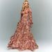 Floral Print V-Neck Chiffon Maxi Dress With Tie-Waist & Puff Sleeves For Elegant Occasions Versatile Full-Length Design_ecoleips.com