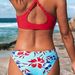 Women's Clothing V Neck Backless Two Piece Bikini High Waisted Swimsuit Knotted Printed Design For Formal & Casual For Women_ecoleips.com
