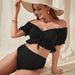 2023 Summer Maternity Bikini Sexy Ruffled Short Sleeve High Waisted Two Piece Swimsuit European American Style Polyester Vacation Wear_ecoleips.com