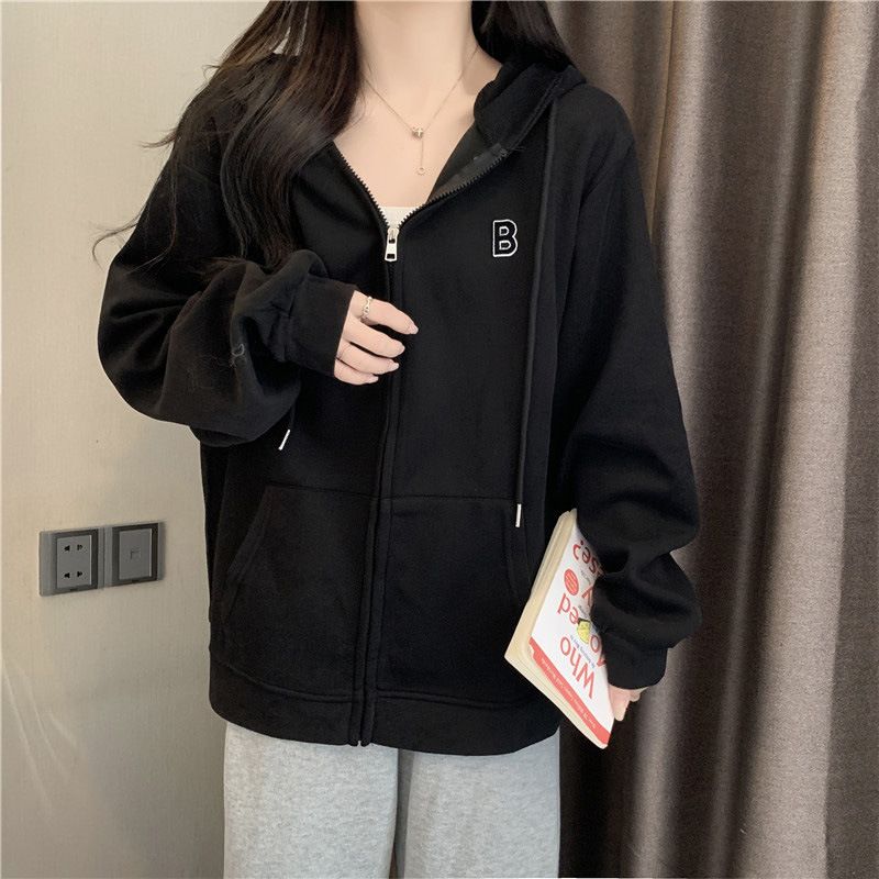 European And American Retro Hooded Cardigan Fleece Sweatshirt For Women, Autumn Thin Loose Oversized Top Jacket, Trendy_ecoleips.com