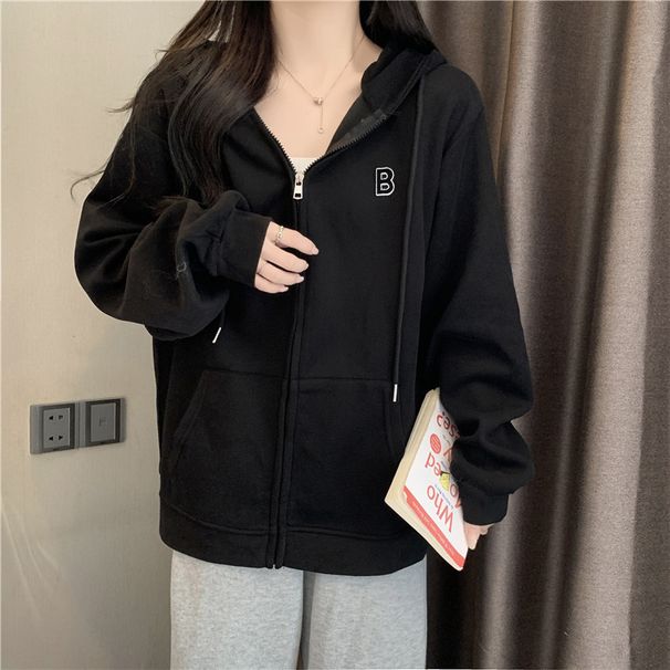 European And American Retro Hooded Cardigan Fleece Sweatshirt For Women, Autumn Thin Loose Oversized Top Jacket, Trendy_ecoleips.com