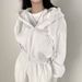 Women's Slim Fit Fleece Hooded Zip-Up Sweatshirt - Stylish Short-Length Pullover For Spring & Autumn - Solid Colors_ecoleips.com