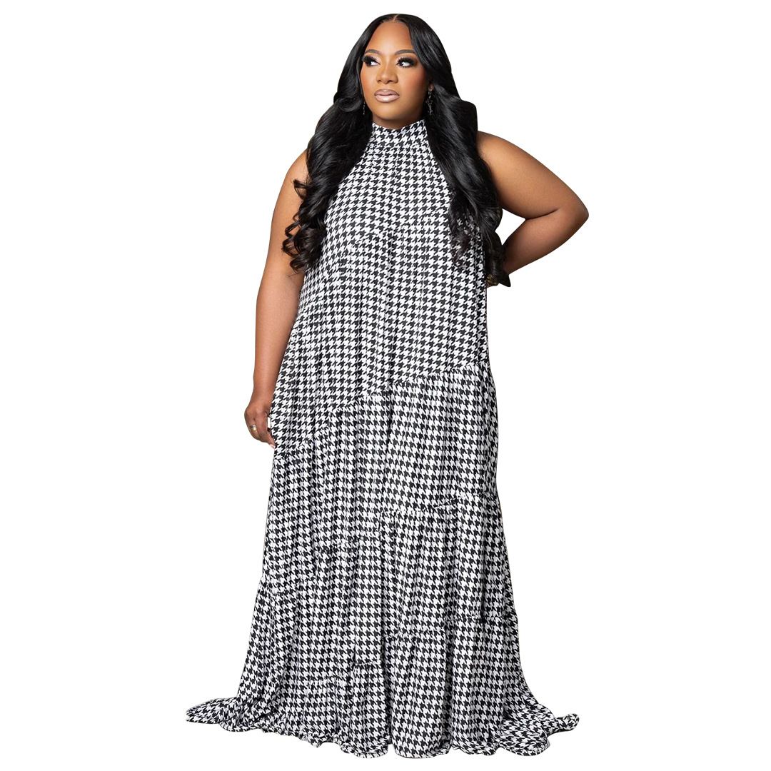Women's Clothing Plus Size Patchwork Color Block Long Skirt Dress American Style Casual Summer Dress Elegant Fashion_ecoleips.com
