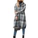Women's Trendy Plaid Long Trench Coat Lapel Collar Loose Fit Long Sleeve Side Slit Design Fashion Casual Outerwear_ecoleips.com