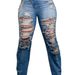 "Tassel-Trim Straight Leg Jeans - Elastic Waist Winter Denim Pants For Women (Blue/Dark Blue, S-XXL)"_ecoleips.com