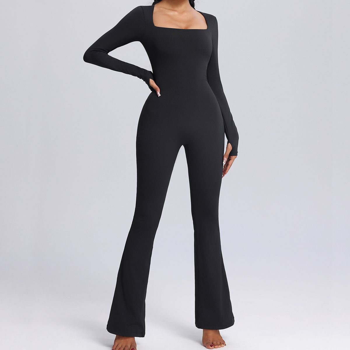 Women's Clothing Long Sleeved Bodysuit High Elasticity Breathable Dance Fitness Yoga Wear Sports Flared Suit_ecoleips.com