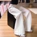 Women's White Pants With A Loose Design, 2026 Spring-summer New High-waisted, Drapey, Floor-length, Wide-leg, Curved-cut_ecoleips.com