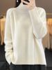 Women's Clothing Hem Knit Sweater - Soft Sheep Wool Blend, High Neck Pullover, Casual Loose Fit, Solid Color Top (White, Beige, Khaki, Gray, Black)_ecoleips.com