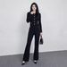 Inspired Women's Summer Two Piece Set Slim Fit Knitted Collar Vest With Metal Buckle And High-Waisted Wide Leg Pants_ecoleips.com